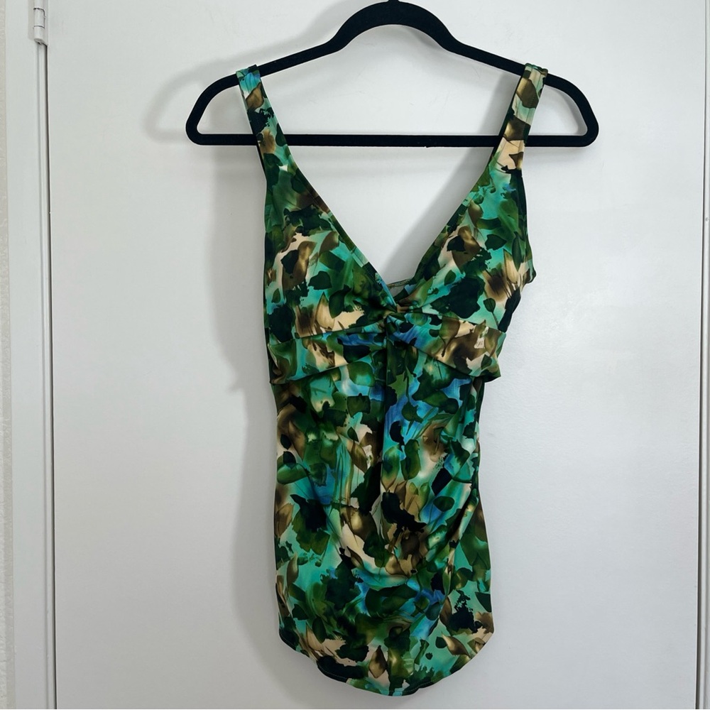 Suddenly Slim by Catalina 1 piece Swimsuit Green Floral Women’s Large 12-14